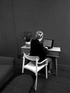 A person works at a computer