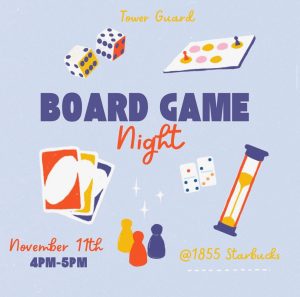 An example of graphic design advertising for a student board game night