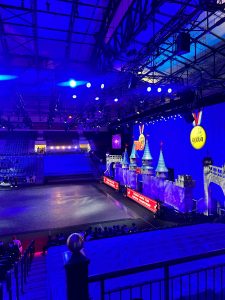 A stage decorated for a dance competition