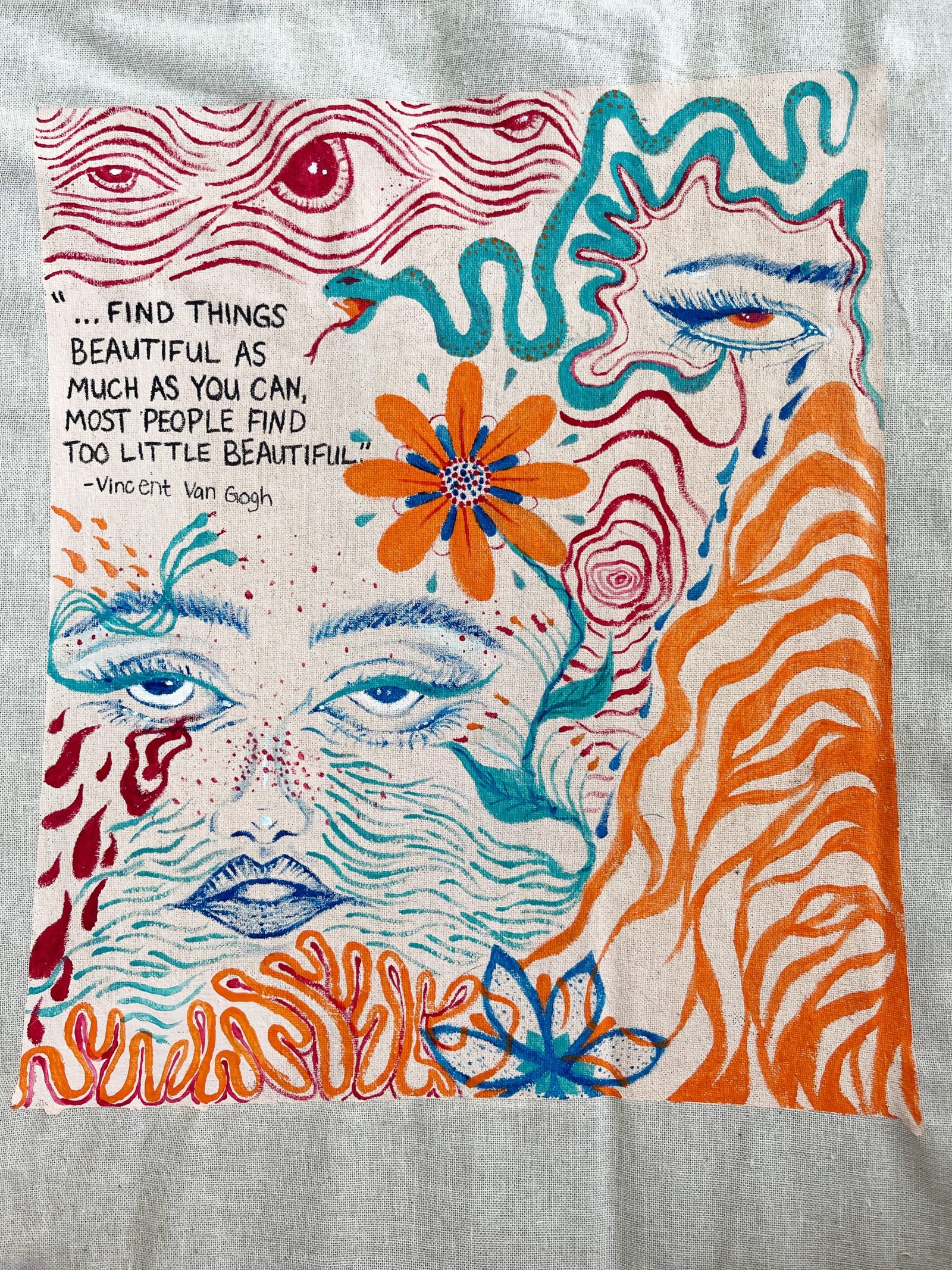 Handwritten, handcolored designs on a piece of paper