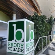 The Brody Square logo next to steps that lead to Brody Square
