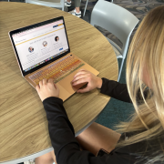A person looks at a computer